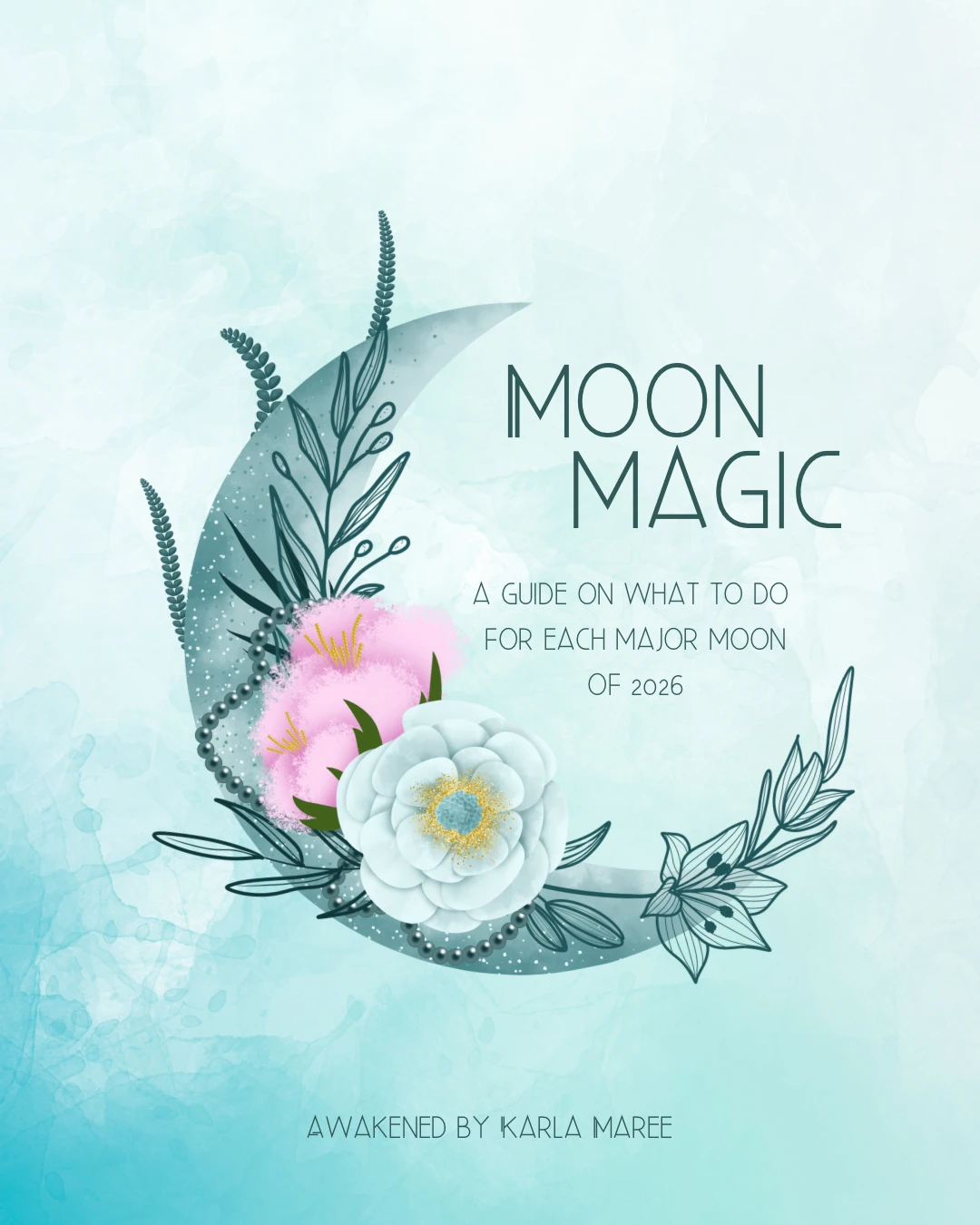Karla’s Moon Magic cover with colourful moon, flowers and hanging decorations